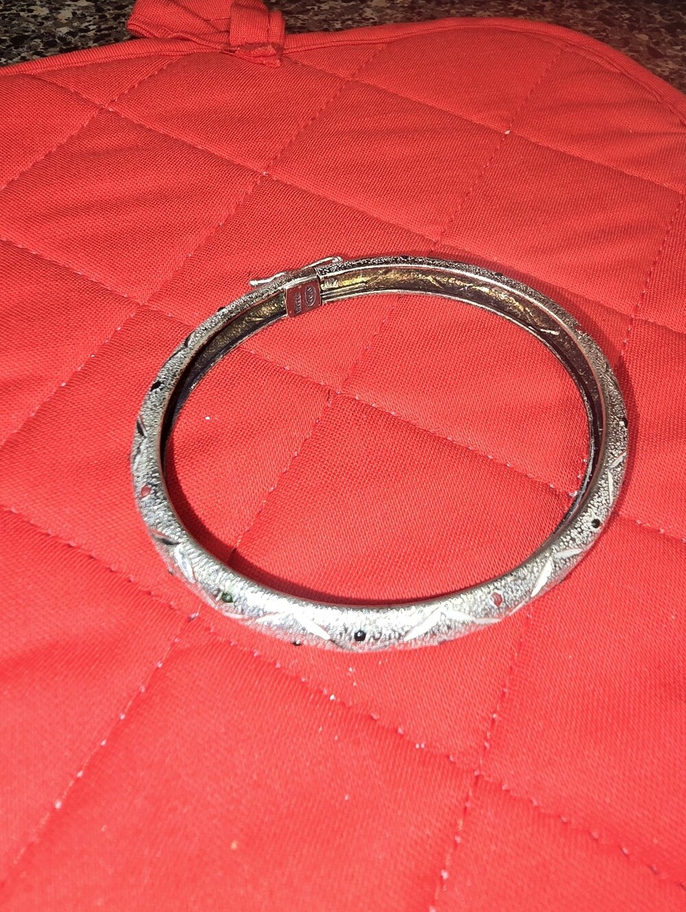 Silver Textured Hinged Bangle Bracelet - Women Jewelry
